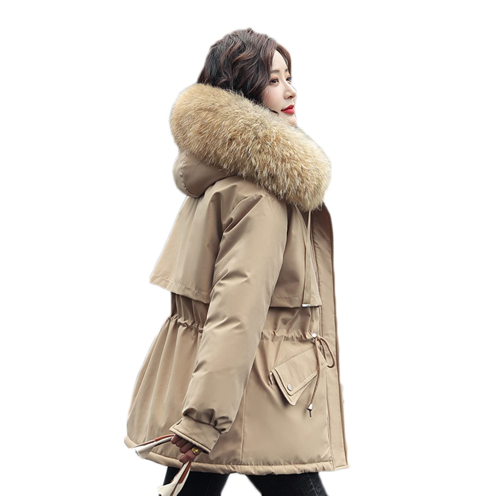 モッズコート レディース 中綿コート ミリタリーコート 裏ボア ジャケット 厚手 防寒服 冬服 大きいサイズ 無地 ファション ファーフード付き 暖かい ウエスト紐 おしゃれ シンプル アウター 女性