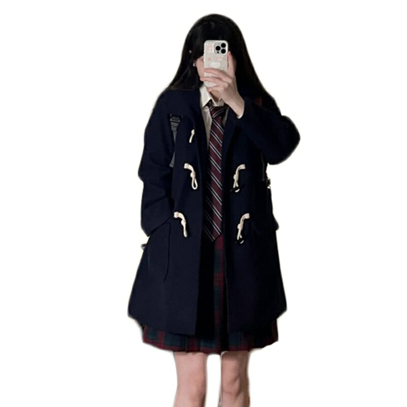 レディース ダッフルコート 学生 アウター 制服 通学用 カワイイ スクールコート 女子 アウターコート ネイビー 秋 冬 無地 シンプル ロング ミドル丈 スクールコート ラシャコート 厚手 メルト｜ショップ郷上