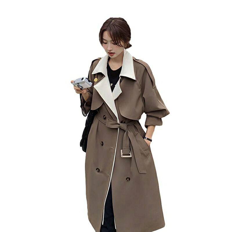 トレンチコート レディース ロング丈 ミセス レイヤード風 スプリングコート 春 ダブルプレスト ベルト 着痩せ 無地 軽い 防風 通学 旅行 カジュアル チェスターコート 春秋冬｜ショップ郷上