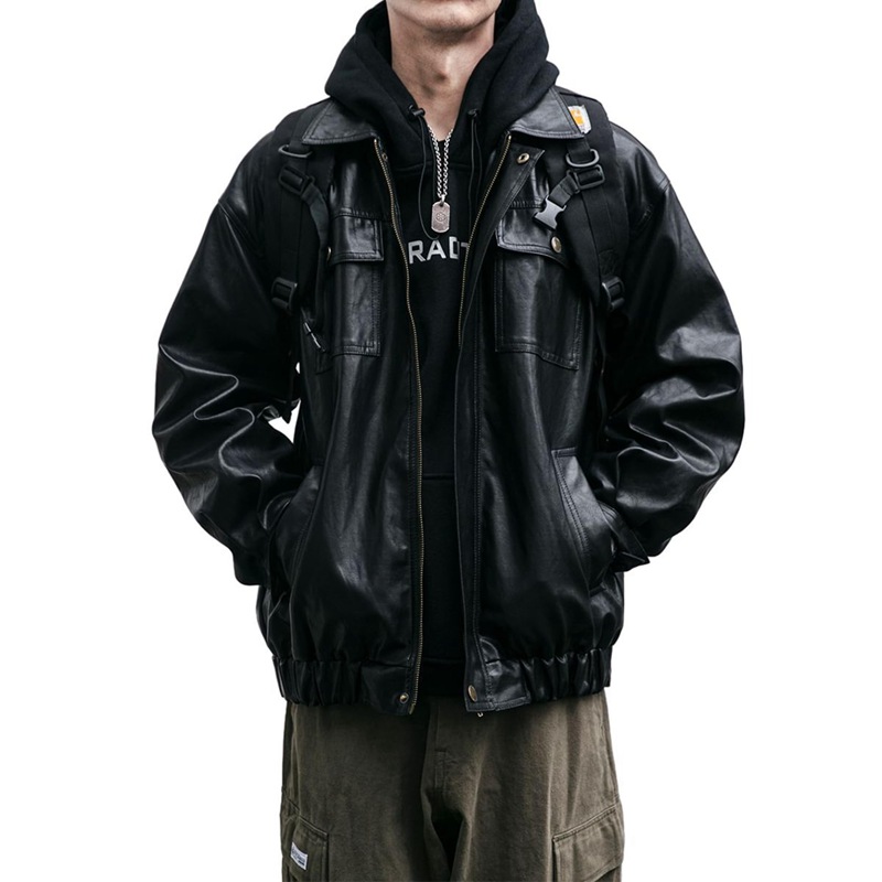 大きいサイズ ジャケット PUジャケット メンズ 長袖 ジッパー ポケット付き ルース アウター バイカージャケット ストリート 艶 オシャレ フェイクレザー シャツジャケット ラベル 秋 クール