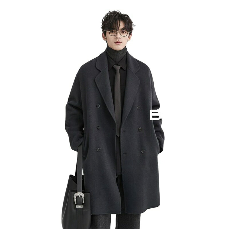 秋冬 ラシャコート メンズ チェスターコート アウター ミドル丈 長め丈 手作り オーバーコート 長袖 おおきいサイズ ジャケット 厚手 韓国風 ファッション ビックシルエット 高校生 若者 普段着
