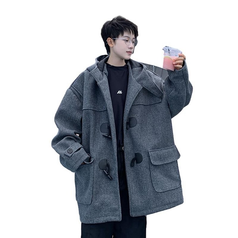 ショートジャケット メンズ ダッフルコート 牛角ポタン フード付き アウター チェスターコート ジャンパー 春秋冬 暖かい コンフォート 韓国風 体型カバー 日系 レトロ コーディネート 学生 旅行