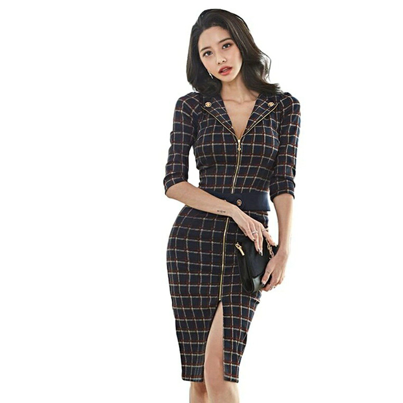 ワンピ キャバドレス カシュクール ミニドレス ジップ スリット タイトワンピース vネック デコルテ セクシー 膝丈 グラマラス 韓国 レディース 春夏秋 スリム ハイウエスト フォーマル 通勤 O