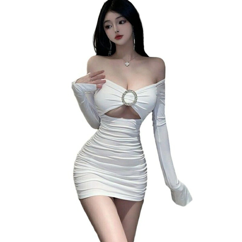タイトワンピース クラブドレス カシュクール vネック 胸結び ミニドレス 長袖 フェミニン きれい シンプル セクシー レディース ボディコン ハイウエスト 軽量 薄手 クラブ パーティー 春夏秋