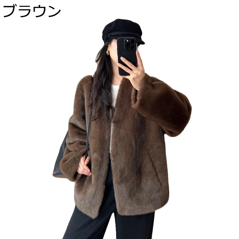 毛皮ジャケット レディース フェイクファー ボアコート Vネック ファーアウター 防寒 厚手 柔らかい ふわふわ カーディガン 女性用 エレガンス 秋服 冬服 オフィス 二次会 デート|ショップ郷上