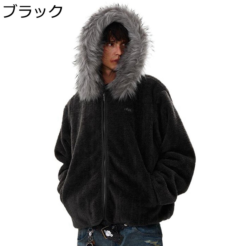メンズ ファージャケット ショート丈 秋冬着 フェイクファー フード付き アウター ジャンパー 男性 厚手 フリースジャケット 長袖 ふわふわ 贅沢感 大きいサイズ 防寒 ゆったり かっこいい お洒落