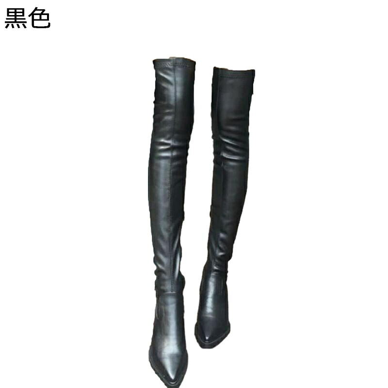 ロングブーツ ニーハイブーツ レディース ローヒール4cm ポインテッドトゥ フェイクレザー ストレッチブーツ 秋冬 長靴 ファッション セクシー カジュアル トレンド 耐磨耗性