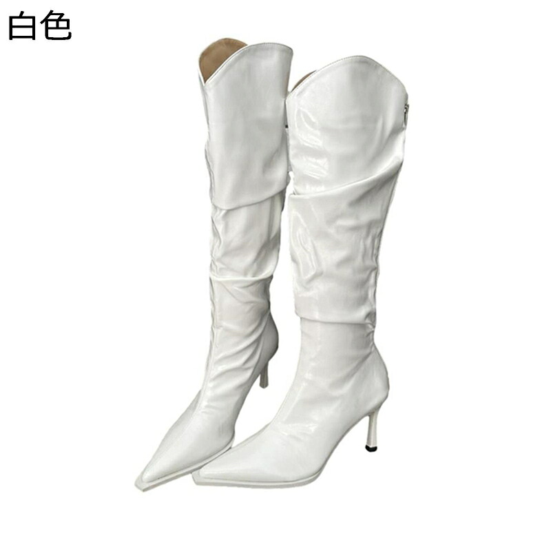ロングブーツ 秋靴 冬用 レディース ハイヒール6cm ピンヒール ポインテッドトゥ Vネック 騎士 エナメル ファッション カジュアル 長靴 通気 ビジネス トレンド 耐磨耗性 安定感 便利 シワ感