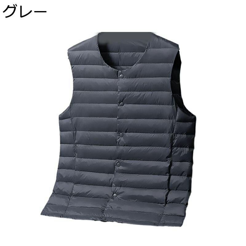冬服 メンズ ダウンベスト インナー 無袖ジャケット 防寒 丸首 90ダウン入れジャケット チョッキ ノーカラー ラウンドネック ウルトラライト 暖かい 欧米風 男性用 デイリー 街着 オフィス