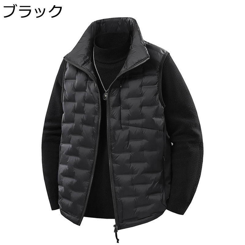 メンズ ダウン ベスト 無袖ジャケット ゴルフウェア スタンドカラー 保温保暖 ノースリーブ 秋冬 ジップアップ インナー 撥水加工 防風 雪対策 軽量 カジュアルベスト スポーツ 通勤通学 普段着