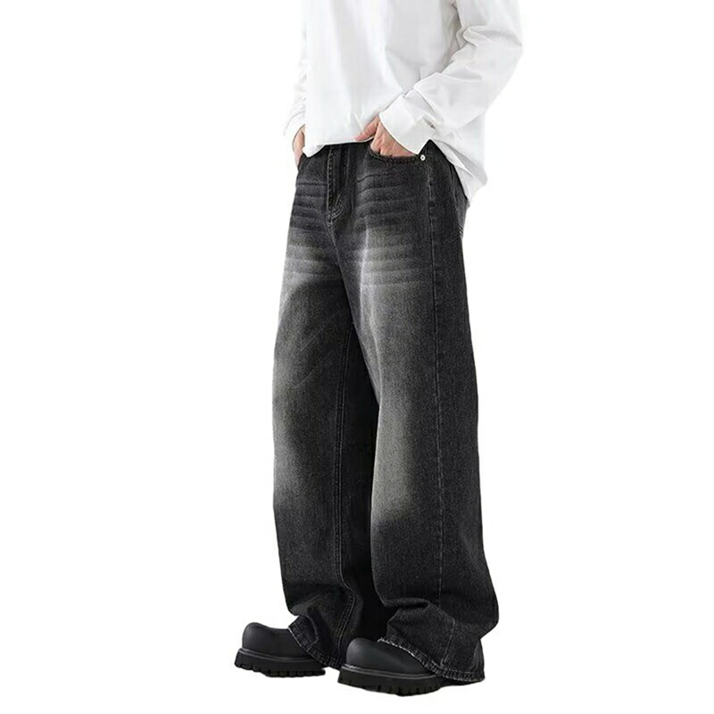 デニムパンツ メンズ ワイドパンツ ヴィンテージ アメカジ リラックス カジュアルボトムズ ジーンズ Gパン お洒落 かっこいい 丈夫で長持ち ジーパン ロング丈 日常着 部屋着 通勤通学 無地