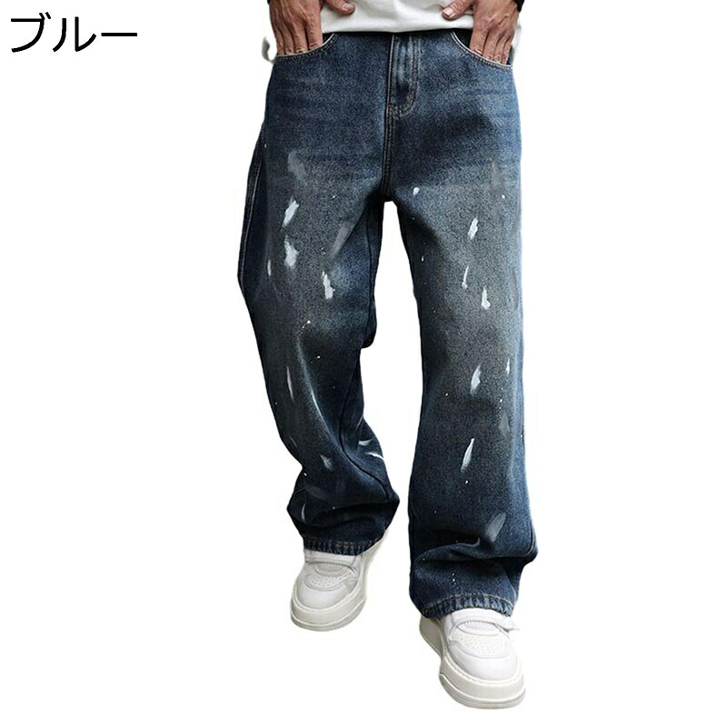 ジーンズ メンズ 落書き デニムパンツ ジーパン ゆったり 裹起毛 冬用 バギーパンツ ワイド カジュアルパンツ デザイン性 原宿系 あったか 防寒 厚手 着回し力ピカイチ 防寒 スポーツウェア