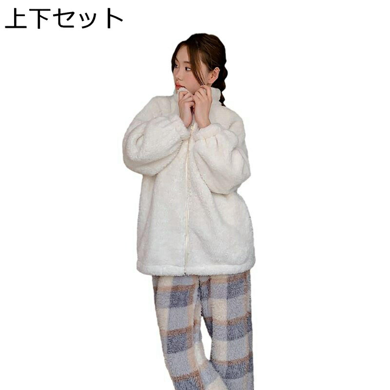 パジャマ フランネル レディース 春秋冬 上下セット 便利服 チェック柄 モコモコ ファスナー ルームウェア 冷え対策い 長袖 部屋着 厚手 敏感肌 肌触り良い ロングパンツ 丸洗い可能 クリスマス寝間着