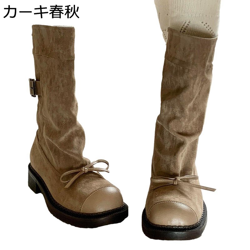 ブーティ レディース ショートブーツ 秋冬 ローヒール プラットフォーム リボン 可愛い ラウンドトゥ パッチワーク ファッション カジュアル ハーフ丈 オシャレ 弾性バンド 通勤 通勤 トレンド|ショップ郷上