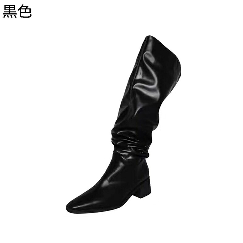 ニーハイブーツ ロングブーツ ミドルヒール5cm ポインテッドトゥ シワ感 レディース ルーズ ポインテッドトゥ 秋靴冬靴 カジュアル シンプル 耐磨耗性 美脚 防臭 撥水 長靴