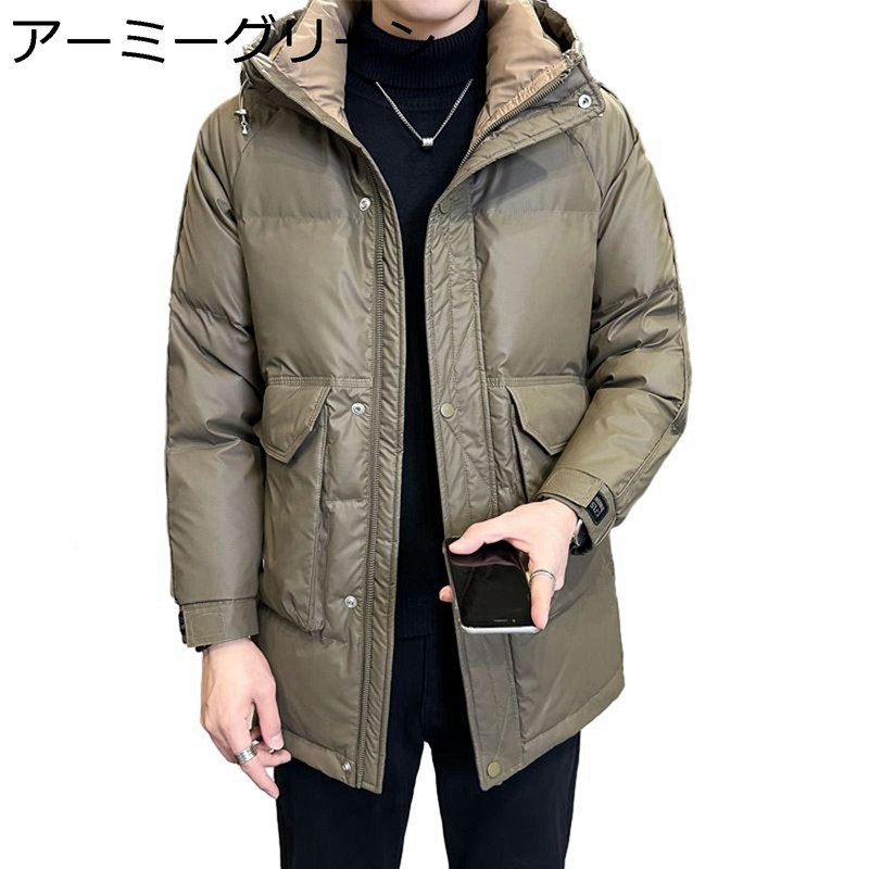 メンズ ダウンジャケット ハーフ丈 厚手 防寒着 ダウンコート フード付き カジュアル 冬用 アウター 撥水 保温性 カジュアル アウトドア ワーク 通勤 通学 カッコイイ