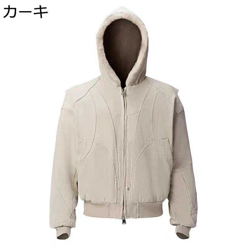 裏ボア 中綿上衣 裏起毛アウター 冬服 メンズ ボア上衣 ウォッシュ処理 滑っこい上衣 パーカー 生あたたかい 防風 防寒 世話好き ゆったり 無地 分かりやすい 時間冬着 無地 ユニ一発やる コート・ジャケット-メンズファッション