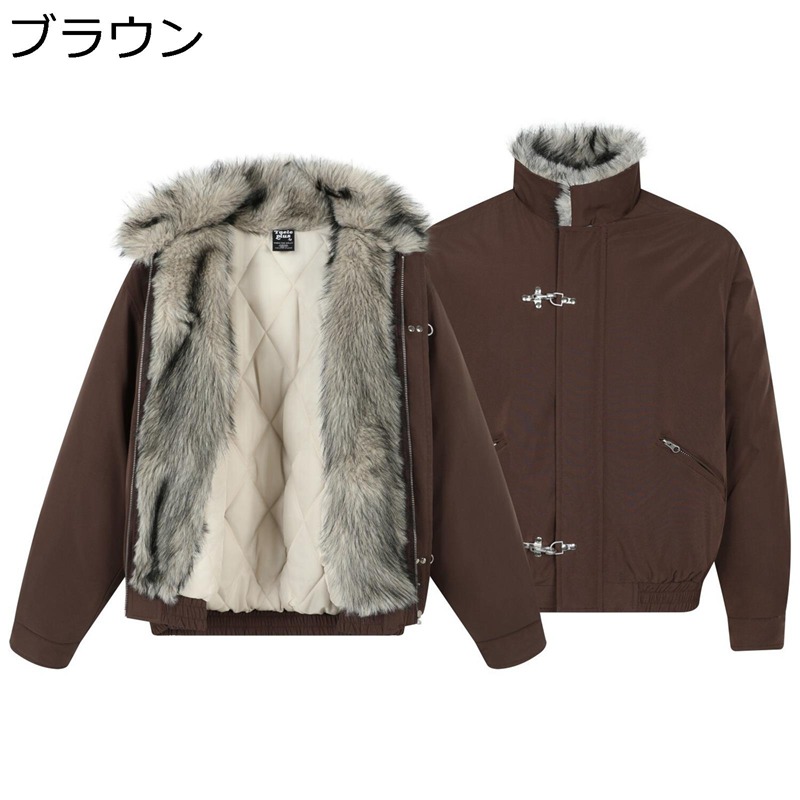 中綿 フラットジャケット メンズ コート ファーネック付き バイク用 アメカジ 裹起毛 ショート丈 立ち襟 秋冬着 ボア付き 防風 厚い 防寒 保温 カジュアル レトロ ストリート ビックシルエット アウター|ショップ郷上