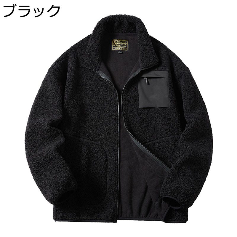 メンズ ボアジャケット フリース もこもこ ボアコート ゆったり 暖か 防風 防寒着 アウター カジュアル アウトドア 冬用ブルゾン ショート丈 普段使い ストリート