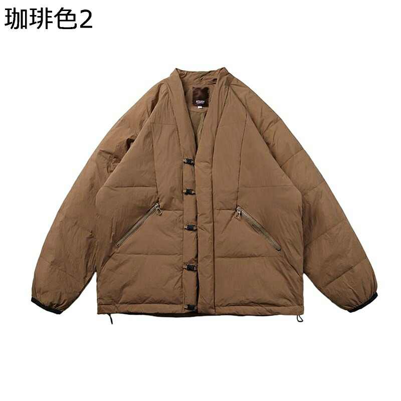 ダウンジャケット チャイナボタン メンズ 厚手 中華服 vネック カジュアルジャケット 防寒 暖かい 長袖 秋冬 ジップポケット 無地 アウター 民族調 大人 快適 スポーティ アメカジ 上着