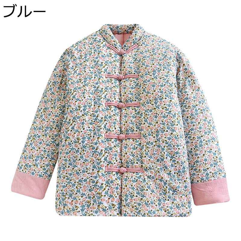 レディース 中綿コート 綿入れジャケット 中年および高齢者向け 防寒着 保暖 花柄 中華風 厚手アウター お年寄り シニア女性 お母さん 大きいサイズ 40-70代 サイドポケット 通勤通学 秋冬着
