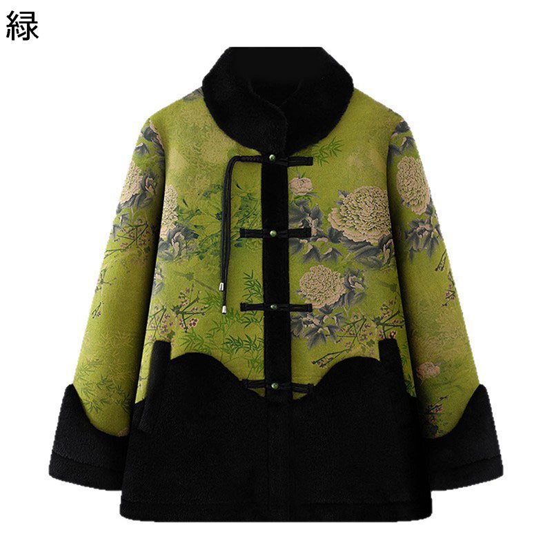 中綿上衣 中綿落ち込む厚地の外套 裏起毛 年がしらレディース 防寒着 成人女性服 老いらく者 年より 花柄 ヴィンテージ お年より 防風 保温 生あたたかい 冬用アウター 40-60代 ゆったり 衣嚢 母の日 ほっつき歩く