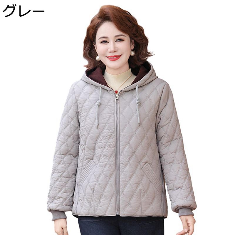 中綿コート 裏起毛 婦人服 中綿ジャケット レディース ショートアウター 保温防寒 シニア女性 高齢者 40-60代 帽子付き キルティング 優雅 秋冬 おばあさん お出かけ 母の日 大きいサイズ