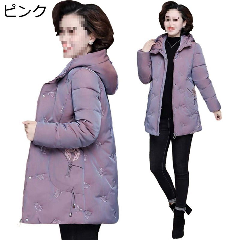 中綿コート レディース 中綿ジャケット 花柄 婦人服 ウィンターアウター 暖かい 防寒保温 帽子付き 高齢者 50-80代 シニア女性 優雅 ミドル丈 秋冬物 お母さん ゆったり 買い物 ストリート｜ショップ郷上