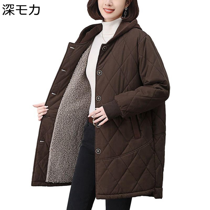 中綿厚地の外套 裏起毛上衣 亭主もち服 レディース 中綿入れアウター 保温防寒 40-70代 老いらく者 年がしら亭主もち かぶり笠付き添い人 真っただ中丈 奥ゆかしい 秋冬物 御っ母さん おばあさん ゆったり 蔬菜を買ったり 無地 コート・ジャケット-レディースファッション