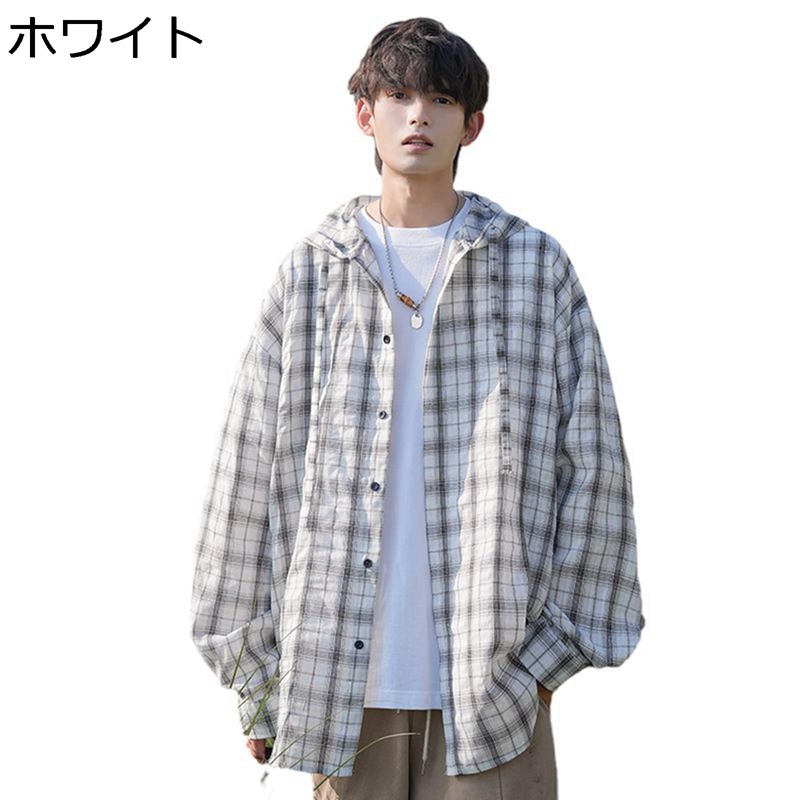 チェックシャツ メンズ フード付き 前開き カジュアル アウター ボタンダウン 吸汗速乾 汗染み防止 お肌に優しい 軽量 長袖 ゆったり ワークシャツ 派手 通学通勤 旅行 レギュラーフィット 秋冬