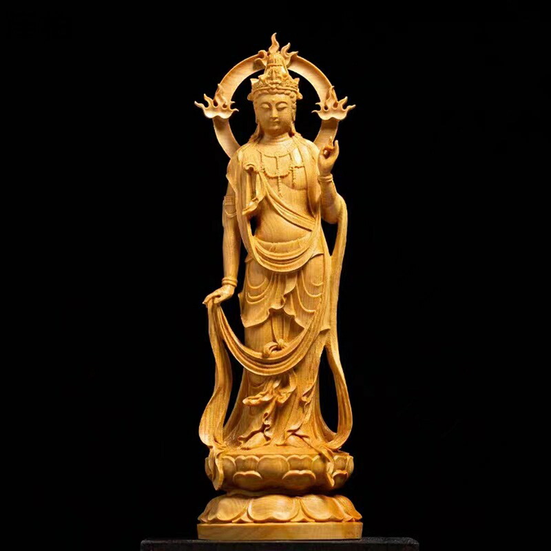 大勢至菩薩 風水グッズ 置物 仏像 インテリア 木製 風水アイテム 仏壇の置物 立像 開運グッズ 厄除け 運気上昇 縁起物 玄関 敬老の日 家族 贈り物にも最適 新築祝い 引っ越し 仏教用品 仏壇供奉