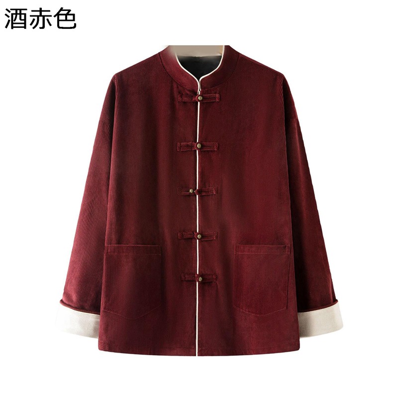 メンズジャケット チャイナ風 厚手 コーデュロイ 無地 スタンドカラー 防寒 暖かい 長袖 秋冬服 チャイナボタン 大人 快適 お出かけ カジュアル アウター ゆったり 太極拳 中国風｜ショップ郷上