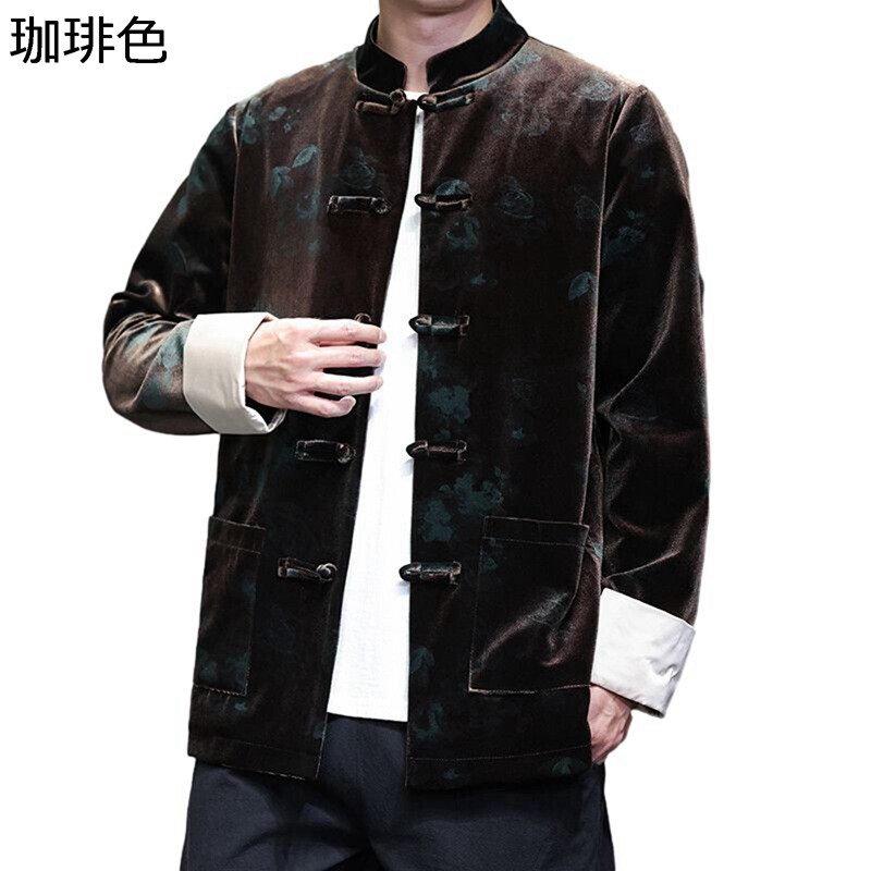チャイナ服 ジャケット メンズ 漢服 ウィンタージャケット ベルベット 立ち襟 花柄 防寒防風 厚手 チャイナボタン シンプル 長袖 ゆったり アウター レトロ風 太極拳 スポーツ 秋 冬 上着