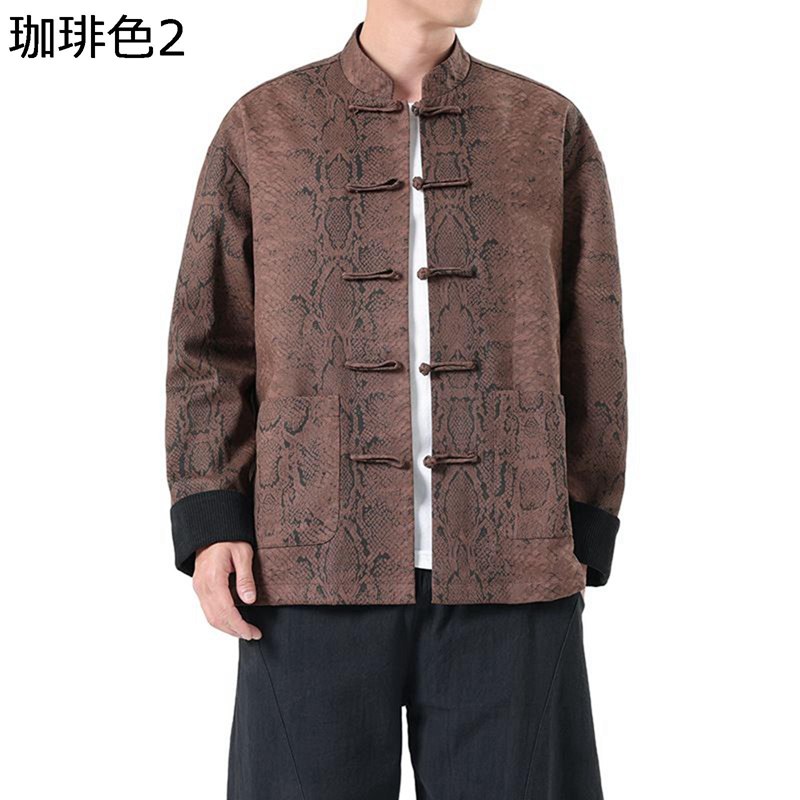 中綿ジャケット チャイナ風 メンズ パイソン柄 立ち襟 厚手 中華服 カジュアルジャケット 防寒着 レトロ 長袖 春秋服 アウター 民族調 シンプル カジュアル 通勤 通学 上着 大きいサイズ