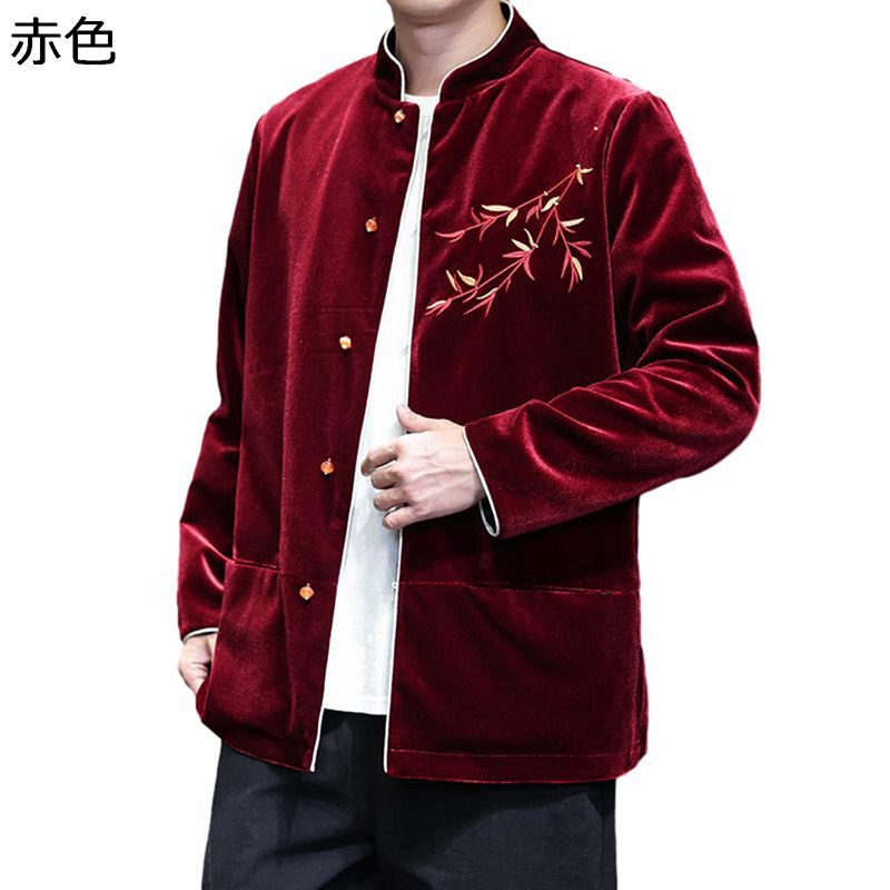 瀬戸もの服 上衣 メンズ 朦々たる 太極拳服 天鵞絨 照明ランプ色つや 刺しゅう 心地好い上衣 防寒 生あたたかい 長袖 烏兎服 アウター レトロ風 パステル色の アウトドア 言い慣わし的 大きめ