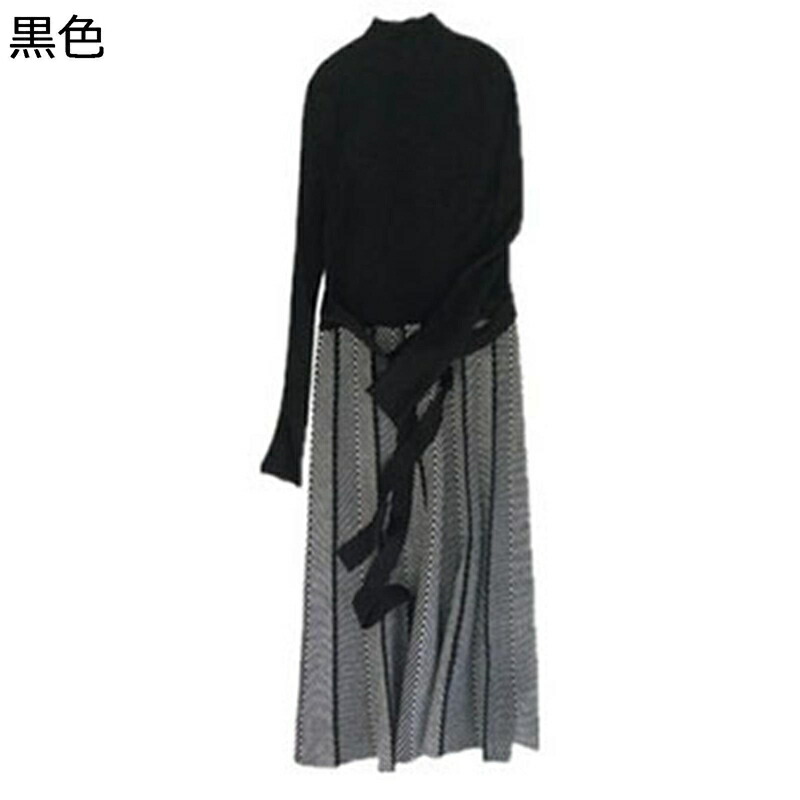 ニットワンピース Aライン レディース 春服 秋着 冬服 膝下丈 ベルト付き ハイネック 長袖ドレス セーター カットソー 女性 防寒 暖かい 伸縮性良い エレガント 無地 毛玉なし ソフト カジュアル