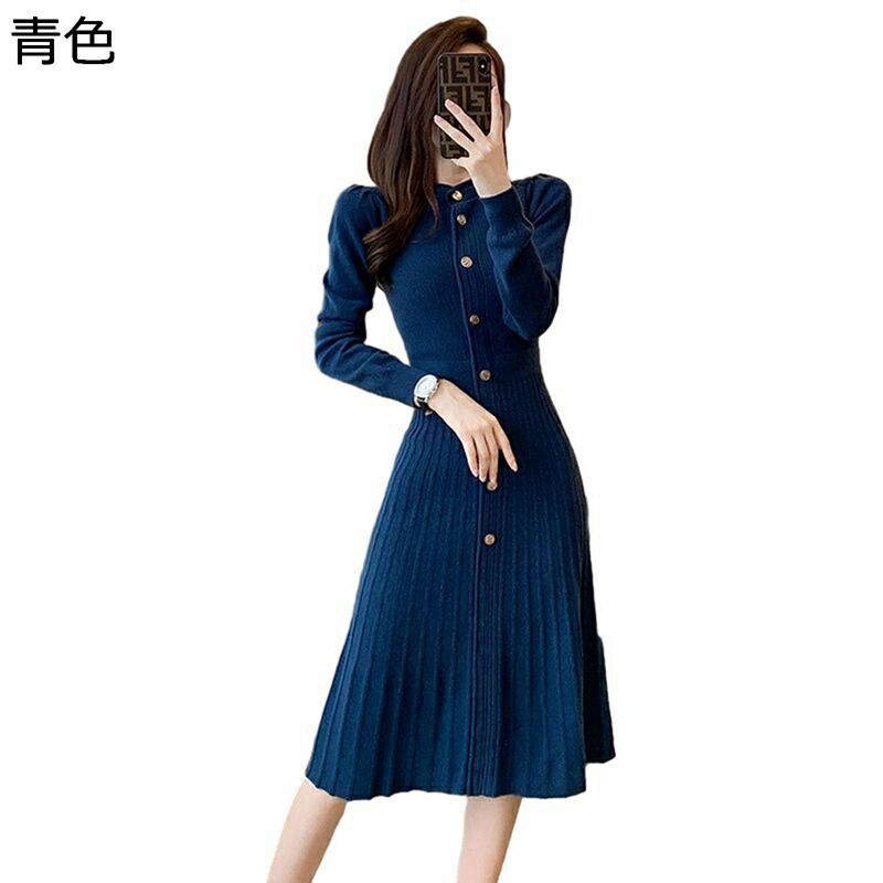 ニットワンピース ビジネスドレス レディース 春服 秋着 冬服 ネイビー プリーツ 膝丈 長袖ドレス カットソー スウェット 女性 防寒 暖かい ストレッチ ファッション 軽量 通気性 速乾 通勤