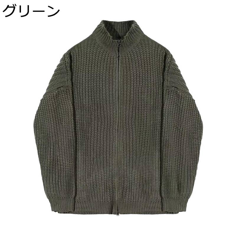 春秋服 ニットアウター メンズ 長袖 アウター セーター ハイネック 前開き カーディガン コート セーター ゆったり タートルネック ジップアップジャケット キレイめ オーバーサイズ カッコイイ 防寒 無地