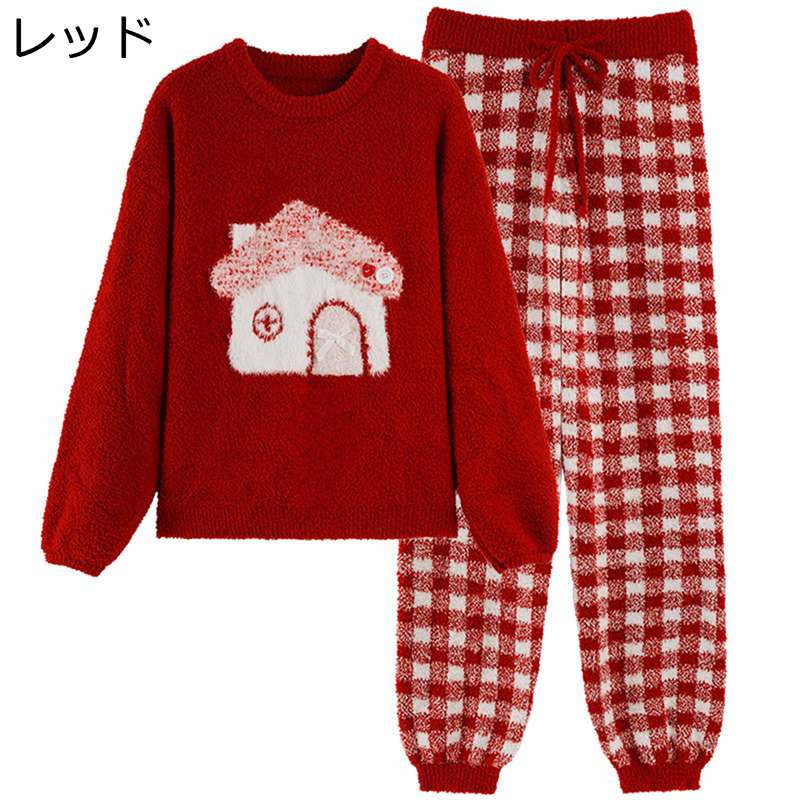 秋冬 レディース パジャマ ルームウェア フランネル 厚手 快適 長袖 ロングパンツ 上下セット カジュアル 丸首 部屋着 寝巻き お風呂上り ボア 防寒 暖か ワイド 寝心地いい｜ショップ郷上