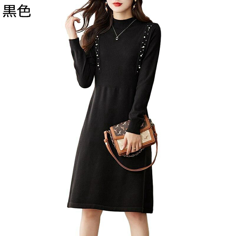 レディースドレス ニットワンピース セーターワンピース カーキ ブラック ブルアン ハイウエスト ビジネス 春服 秋着 冬服 膝下丈 暖かい 保温 エレガント ストレッチ おしゃれ リッラクス ルーズ ゆったり