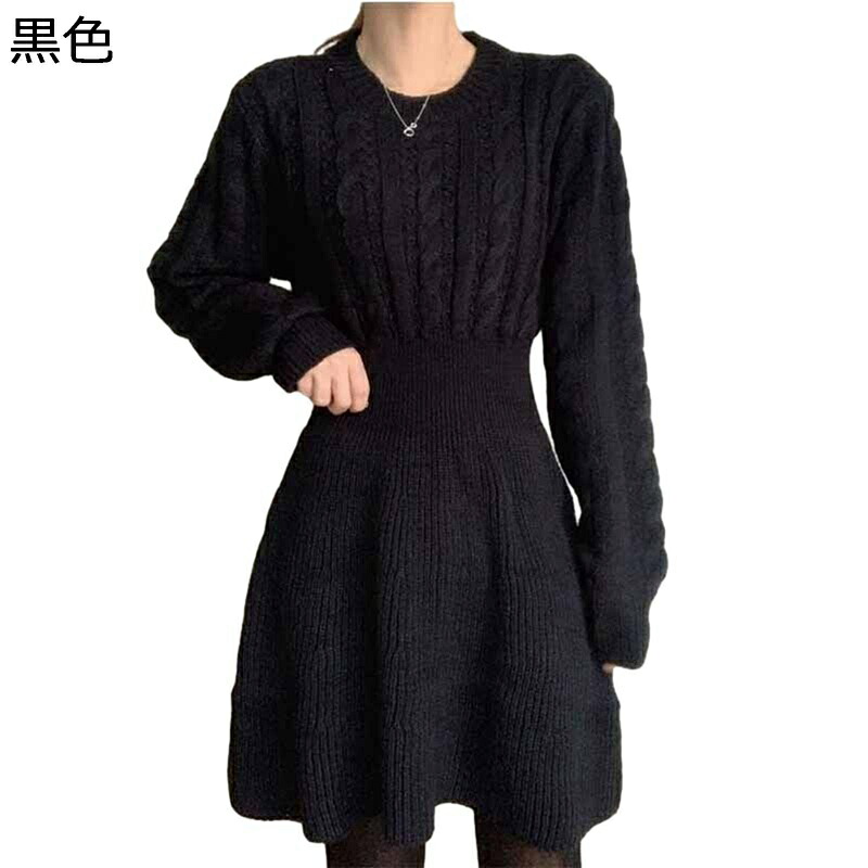 ワンピース ニット レディース 春秋冬 ミモレ丈 スウェット ケーブル編み ゴムウエスト セーター 長袖 洋服 肌着 暖かい 可愛い カジュアル トレンド ファッション 韓国風 着痩せ