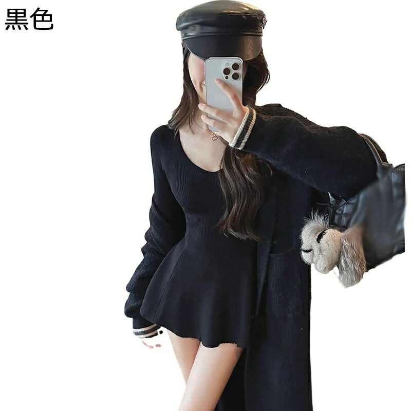 ニットワンピース レディース ミニ丈 タイト 春秋冬着 Aライン クルーネック 長袖 カットソー セクシー 肌着 可愛い 女子力 オシャレ 韓国 日系 カジュアル シンプル ビジネス OL 日常