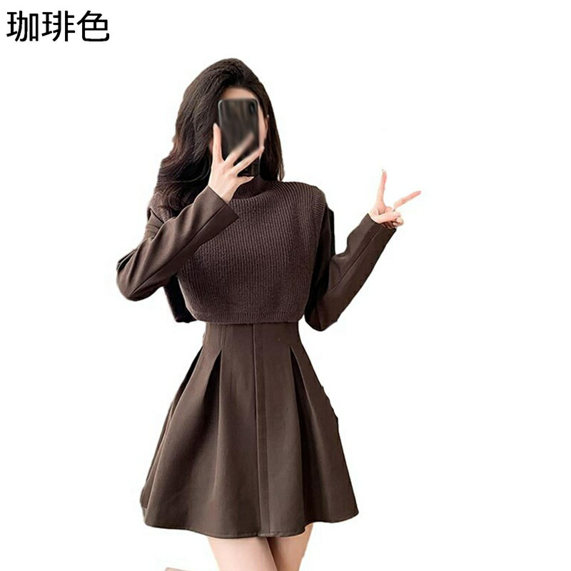 ニットワンピース 重ね着風 Aライン フェイクレイヤード レディース 膝上丈 可愛い 春服 秋着 冬服 長袖 カットソー 可愛い 女子力 オシャレ ファッション 韓国風 カジュアル シンプル OL