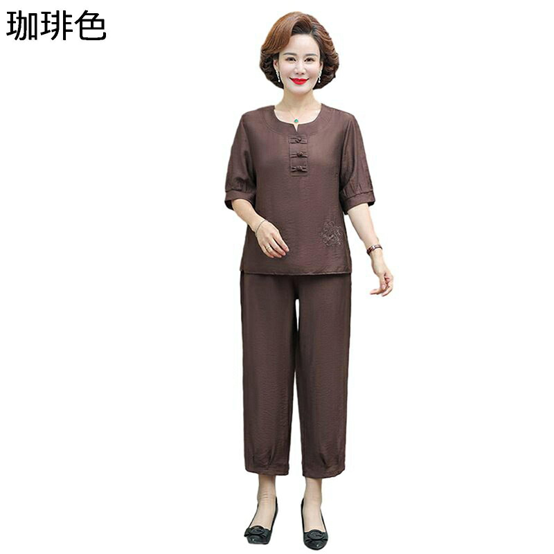 夏服 Ｔシャツ プルオーバー 涼しい半袖 薄手 カジュアル 上下セット 無地 中年 高齢者用 ゆったり シンプル 柔らかい ロングパンツ コンフォート 着痩せ 部屋着 スポーツ 通勤用｜ショップ郷上