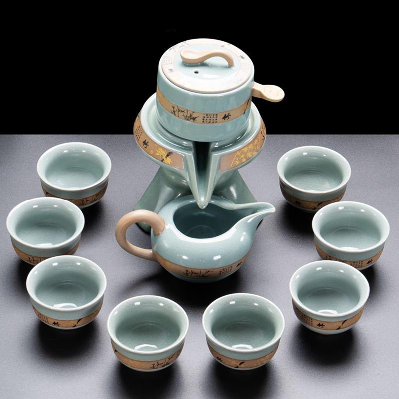半自動ティーセット 耐熱 哥窯 セラミック 茶ポット 茶具セット 茶海 湯呑 初心者向け茶道 本格派 カンフー茶 工夫茶 来客用 贈り物対応 自宅 親子用 カンフーティーカップ いやしセット｜ショップ郷上