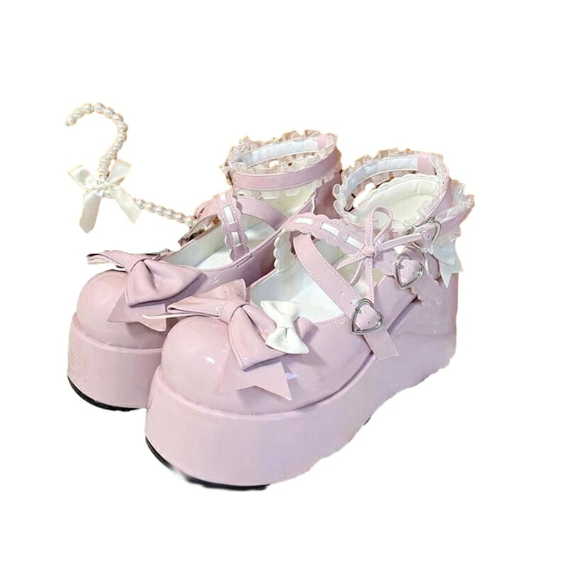 ロリータパンプス レディース 厚底パンプス アンクルストラップ レース フリル 蝶結び 可愛い バックル サブカル系 お嬢様風 地雷系 ロリータシューズ メイド靴 ラウンドトゥ コスプレ ハロウィン｜ショップ郷上