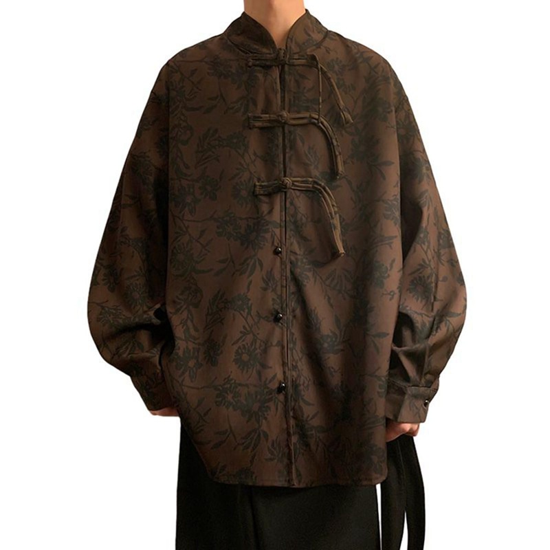 メンズプルオーバー M~5XL 夢見鳥柄 瀬戸もの名取り草 ハイネック 総柄 レトロ 中華風 立ち襟 開襟プルオーバー 長袖 上衣プルオーバー アウター 今めかしい 心地好い ゆったり 馬鹿でかい大きさ 軽さ 薄っぺら 教え子