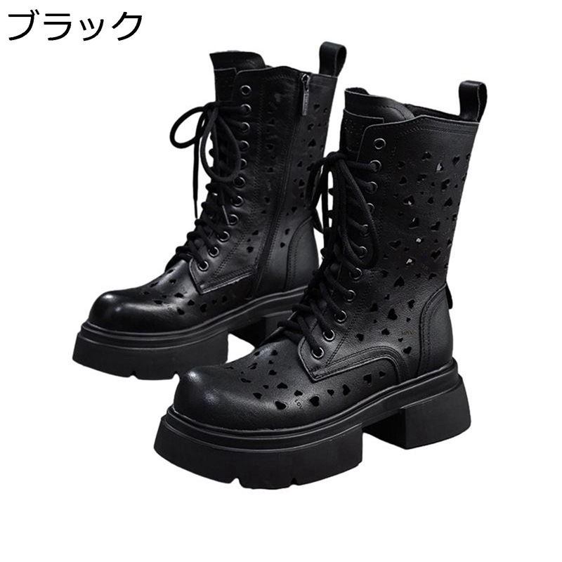 ブーツサンダル サマー ショートブーツ 編み上げ レザー メッシュ レディース 本革 サンダル 厚底 サイドジッパー 透かし彫り ヴィンテージ スタリッシュ ハイカット ブーティー 通気性 春 夏 軽い 普段用|ショップ郷上