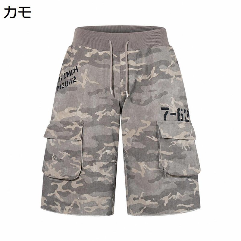 ショートパンツ カーゴハーフパンツ メンズ レディース ワイド 膝丈 ワーク ウエストゴム 紐付き ストリート アウトドア キャンプ 春夏 多機能ポケット ゆったり 男女兼用｜ショップ郷上
