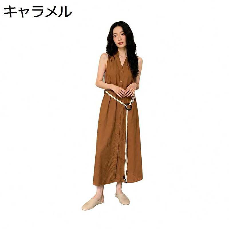 リネン衣裳 レディース御召しもの ノースリーブ ロング 夏 Vのど首 向こう正面名取り草 マキシ丈 ゆったり 薄っぺら好いたらしいめ 日系 濫りがわしい 下着類 分かりやすい 自然的 体型取りまかなう たまり場 A伝達ルート